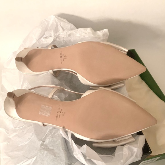 Kate Spade Marseille Ivory White Satin Bow Slingback Pumps Kitten Heel Shoes 8 - Picture 14 of 16